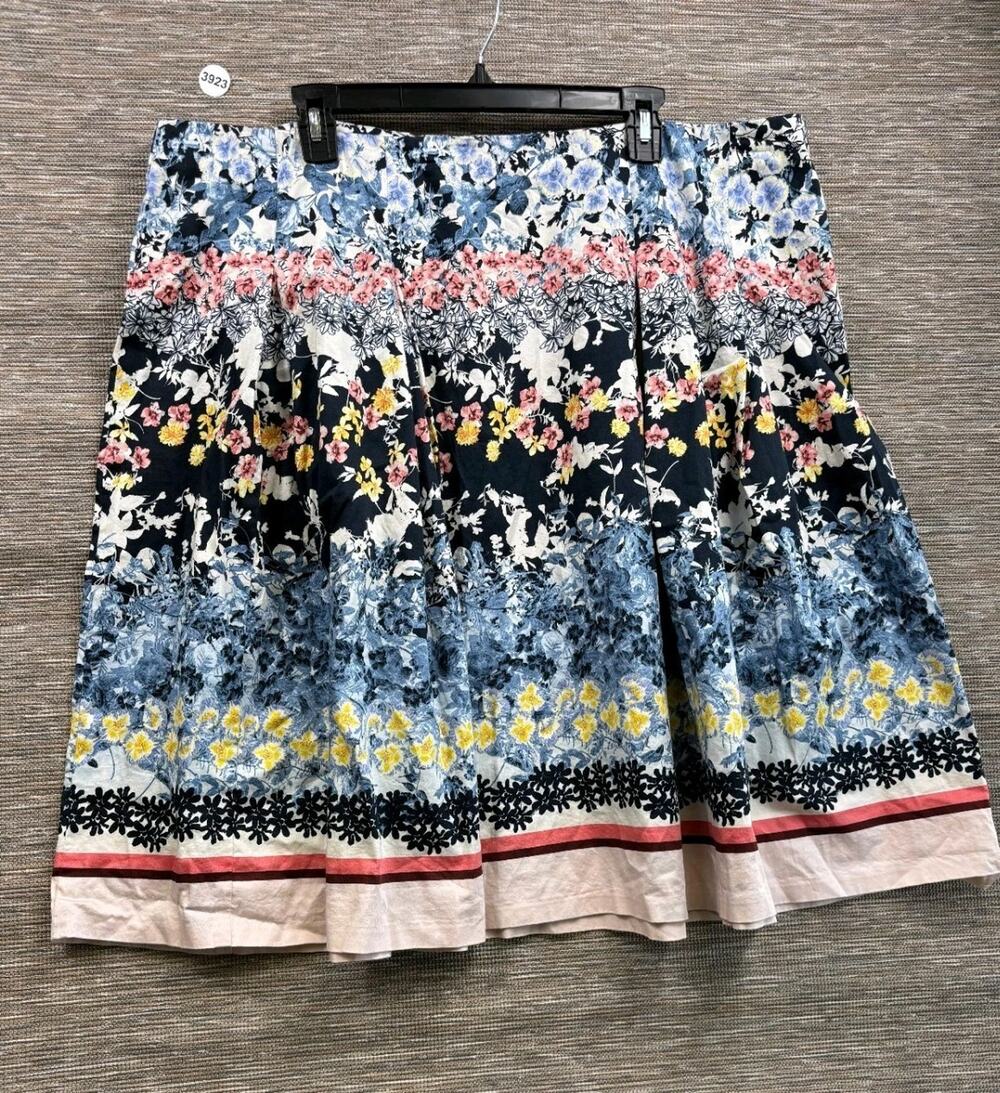 Talbots Spring Summer Blue Pink Floral Multicolor Pleated A-Line Skirt Size 20W